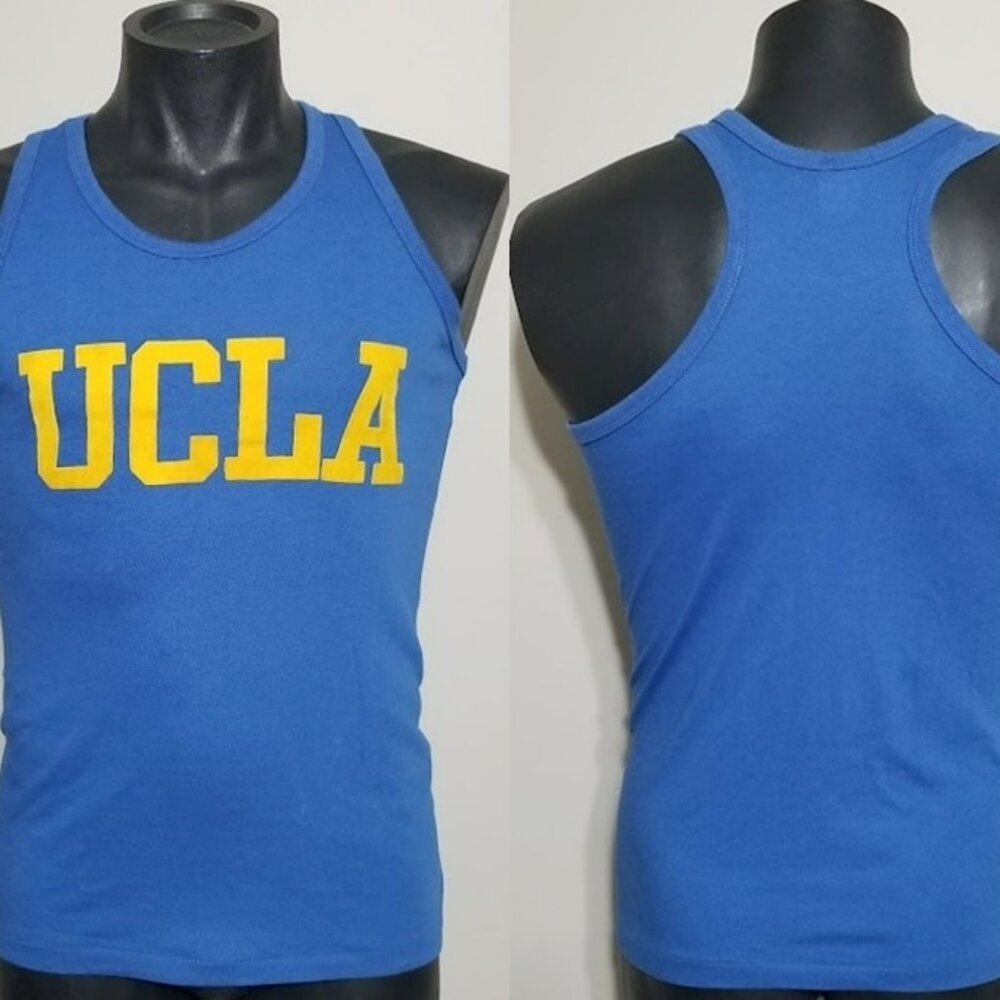 Vintage UCLA Flock Print T-Shirt L California College Tank Top Muscle Tee Shirt